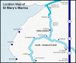 A location map of St Mary's marina within the north-west waterways